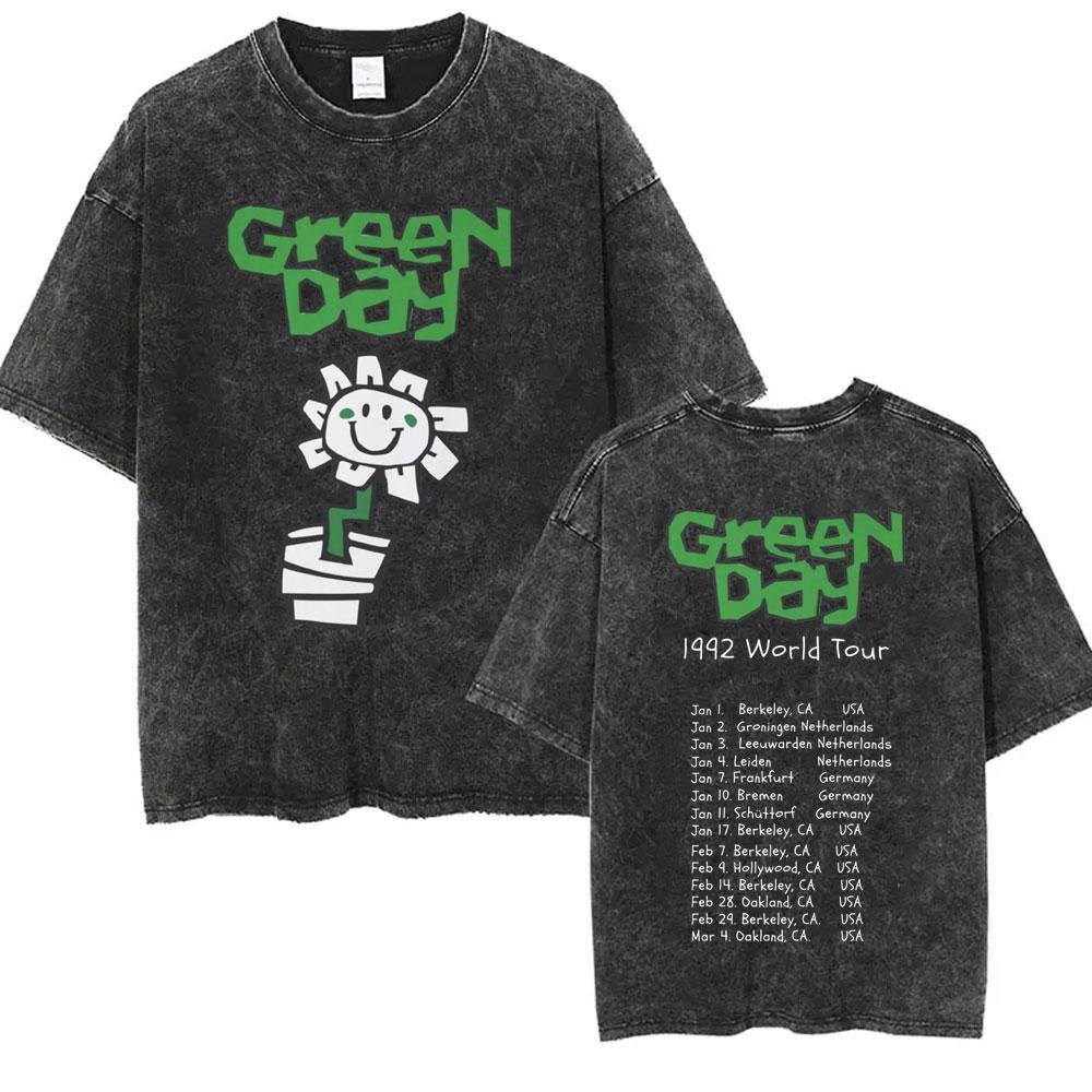 Washed Vintage Punk Band Green Day Cartoon Funny Merch Tshirt Men Women Clothing Rock Oversized T Shirts Mens Fashion Tshirts