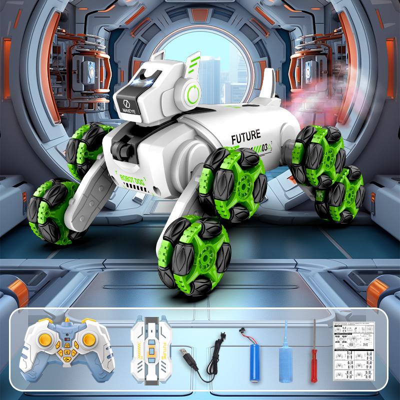 2.4G RC Car Robot Dog Remote Control 360 Degree Drift Stunt Intelligent Stunt Mechanical Dog Toys For Boys Girls Children Gift зелёный