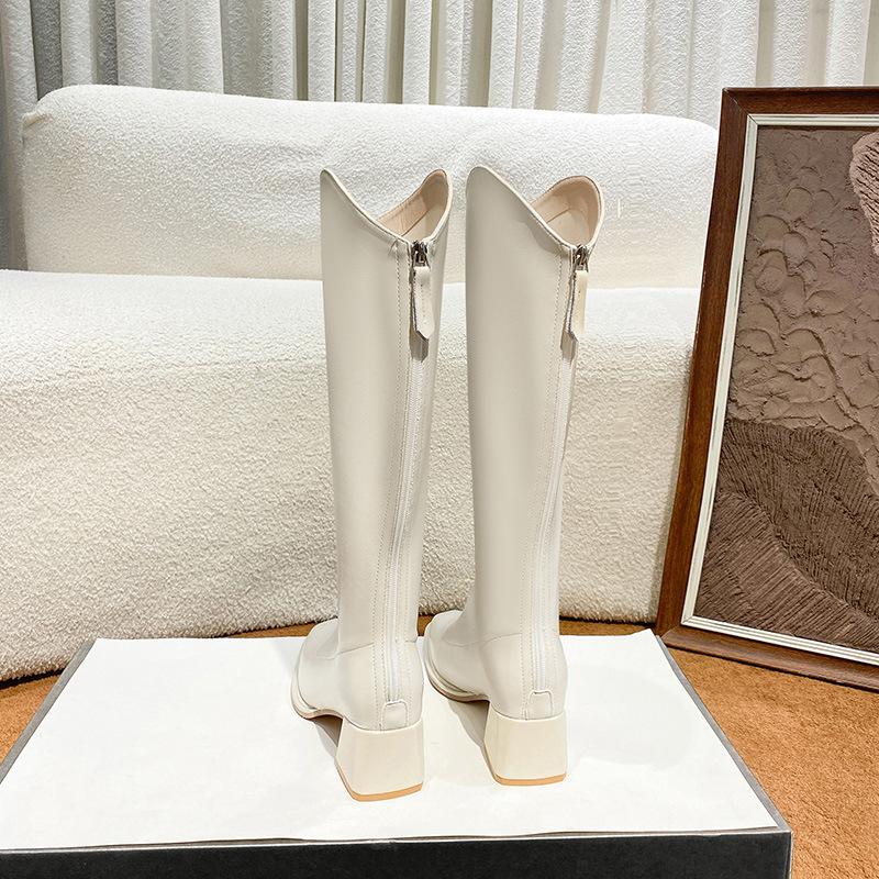 Boots women's new models but knee white square head thick heel elastic boots elastic boots high knight boots women