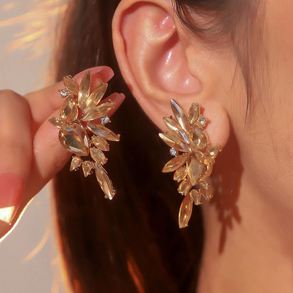 Luxury Temperament Colorful Shiny Crystal Earrings Women High-Grade Luxury Female Earrings Performance Earrings