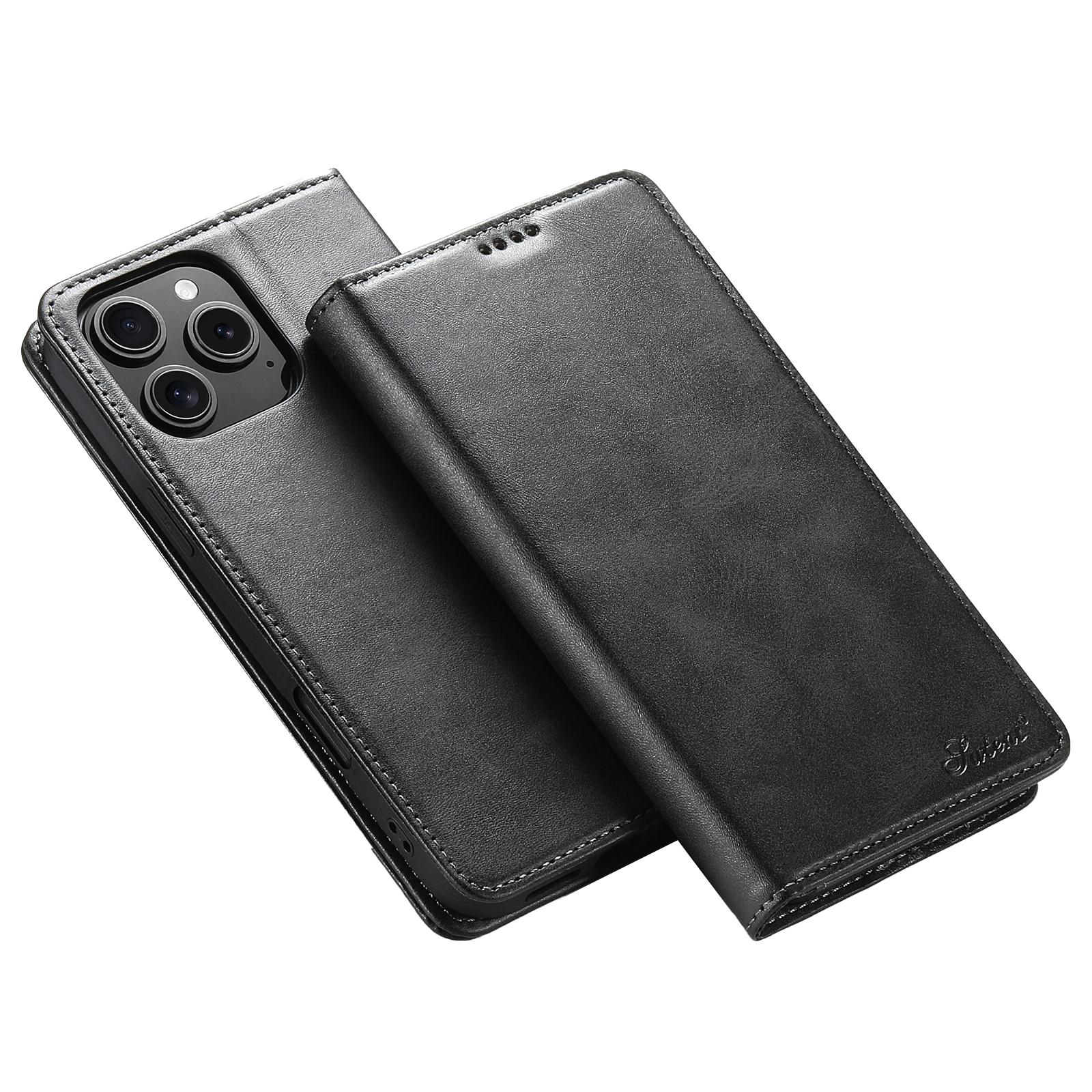 SUTENI For iPhone 16 Pro Max Case PU Leather Wallet Stand Magnetic Closing Phone Cover A