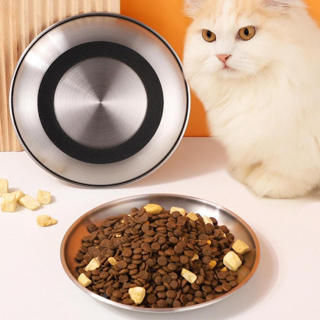 Stainless Steel Cat Bowls Non-Slip Shallow Feeding Dish Cat Food Dishes for Travel Apartment Home Kitchen Bedroom Dining Area
