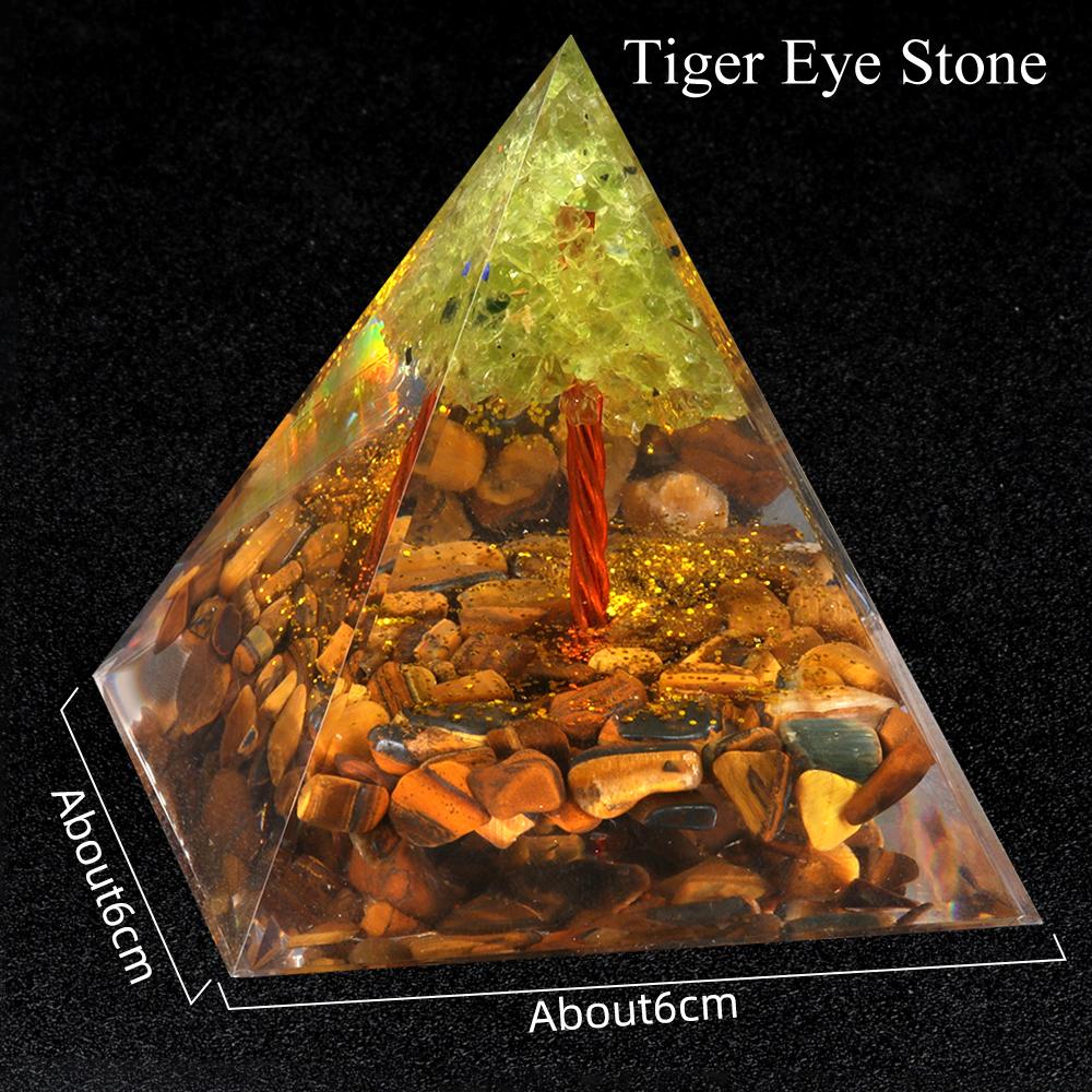 1Pc Natural Stone Chip Pyramid Ornament Decorative, Reiki Healing Crystal Furnishings, Tree of Life Pyramid  Class Desktop Home Decor Jewelry Gift