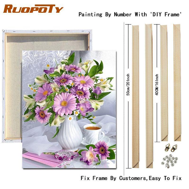 RUOPOTY DIY Frame Picture By Numbers Tower Wall Art On Canvas Acrylic Unique Gift Painting By Numbers Flower For Living Room