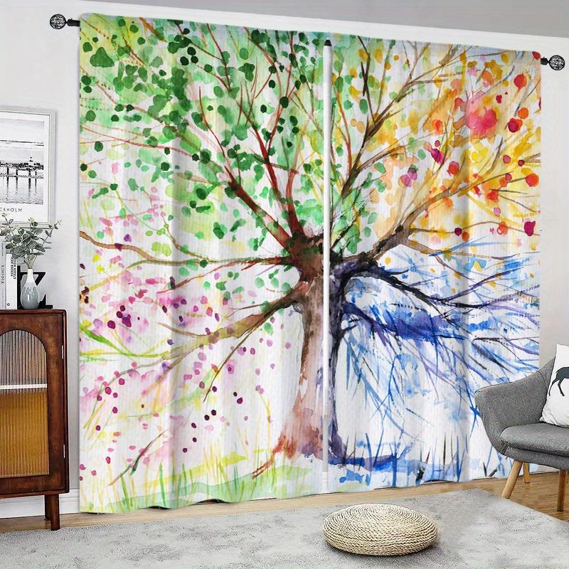 2pcs Van Gogh Starry Sky OilPainting Print Curtains Rod Pocket Curtain For Living Room Bedroom Office Kitchen Study Home Decor