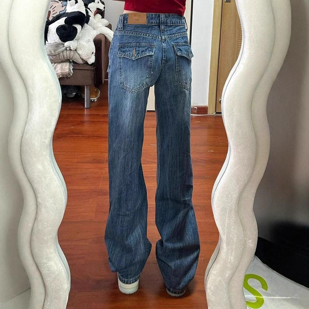 Comfortable High Waist Design Sense Loose Straight Jeans Female Autumn Blue Small People Show Skinny Narrow Version Wide Leg Trousers Long Denim Pants