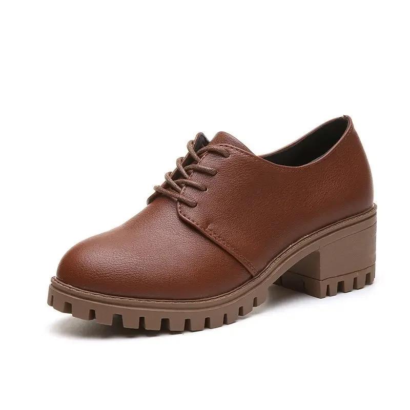 2024 New Fashion Women Shoes Leisure with Heels Shoes for Women Push Size Platform Heels Luxury Brown Retro Shoes Women