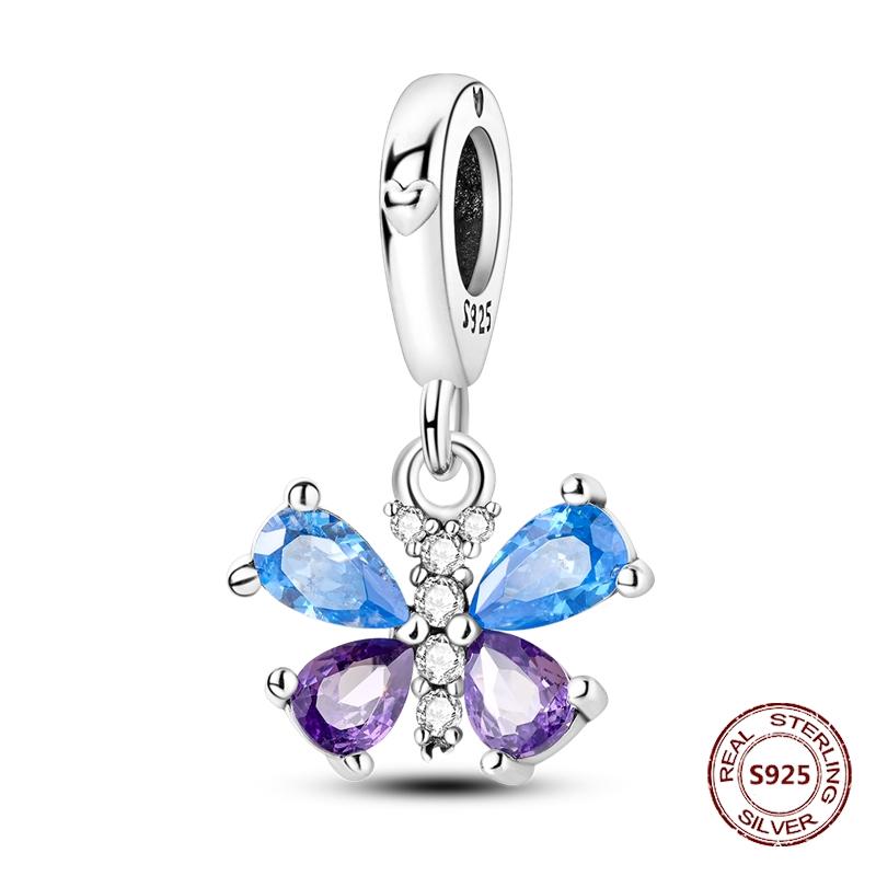 Butterfly Charm copper Authentic Pink Blue Zircon Fly Butterflies Safety Chain Clip Charm Bead Charms Compatible With Bracelets Do It Yourself Jewelle