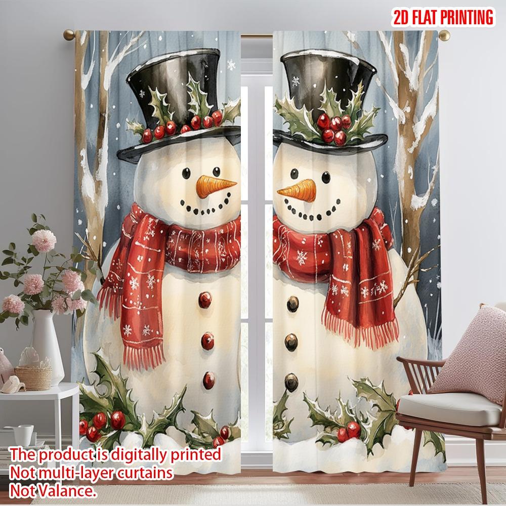 

2pcs,2D plane printing Curtains Cute Snowman Couple Winter (2) 100% Polyester (without rod) Outdoor Decorations for Bedroom, 52.50×116.00 CM 2pcs