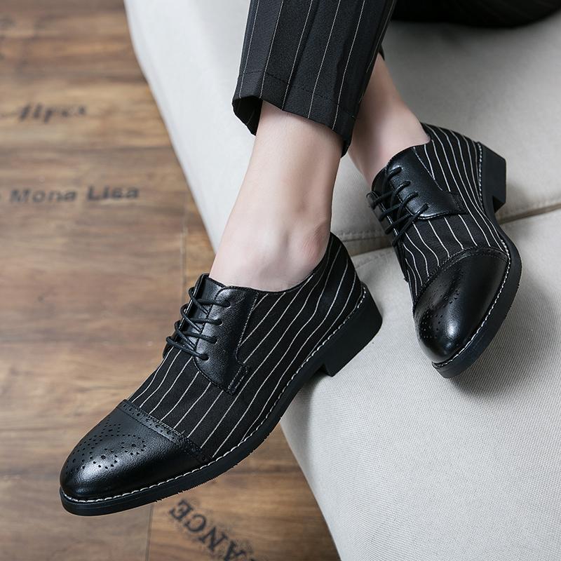 Fashion Fashionable striped design men's leather shoes Trendy and versatile styles Wedding party outdoor casual business men's shoes