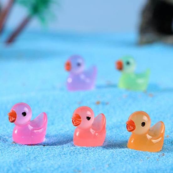 10Pcs Fluorescent Statues Creative Shape Vibrant Color Adorable Appearance Hand-crafted Luminous Tiny Duck Statues Miniature Animal Figures Supplies