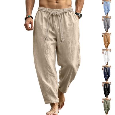 Men's Linen Drawstring Pants Lightweight Breathable Straight Leg Trousers Casual Summer Vacation Commuting Pants