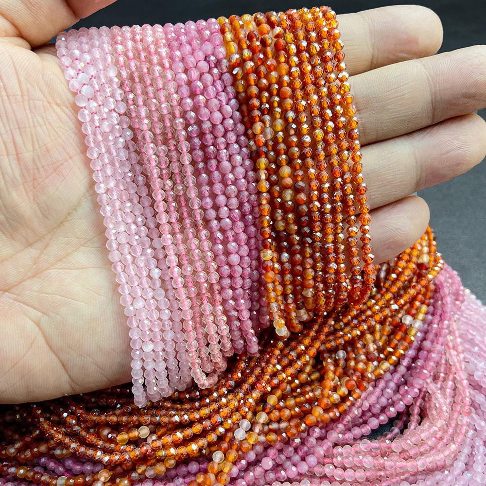 Faceted Natural Stone Pink Rose Quartzs Crystal Beads Round Amethysts Loose Beads for DIY Jewelry Making Necklace