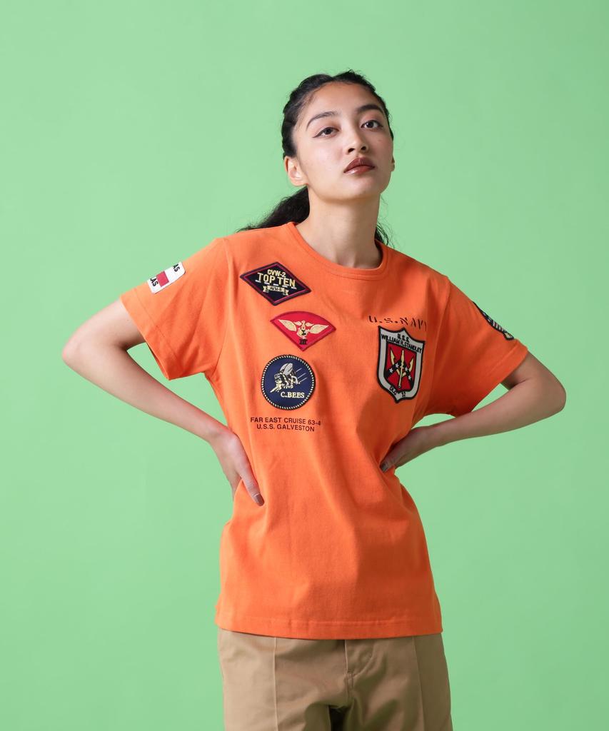 AVIREX TOP GUN WAPPEN CREW NECK Top Gun Patch Size L T-SHIRT (WEB&DEPOT Exclusive) T-Shirt, (150), Orange, 783-3934021