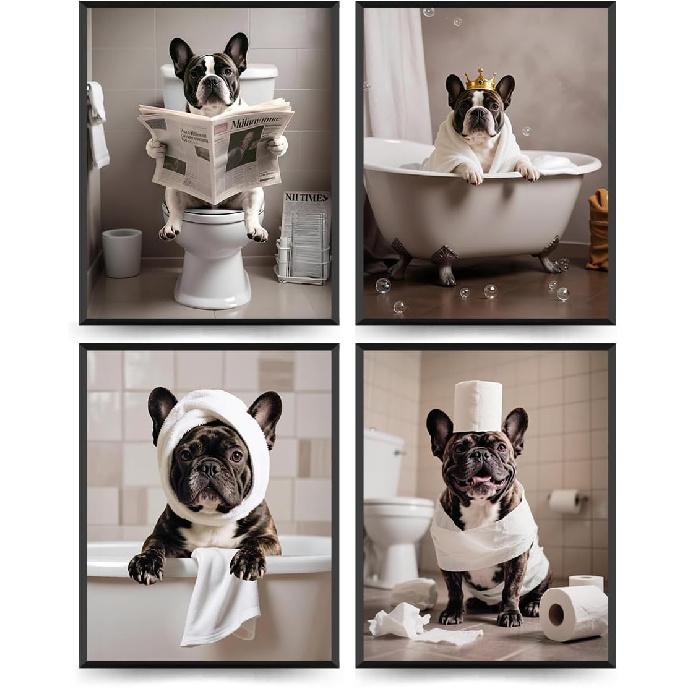 ETVISO Dachshund Bathroom Decor Set of 4, Funny Cute Bathroom Dachshund Dog Wall Art for Home (8x10 Unframed)