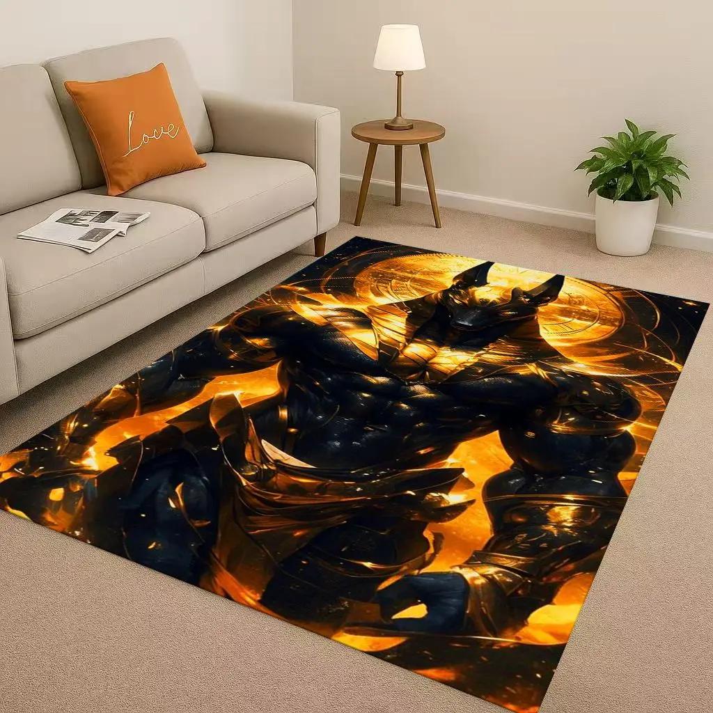 Retro Dead God Anubis Pharaoh Ancient Egypt Cartoon Living Room Non-Slip Area Rug Carpet For Bedroom Playroom Sofa,Home Doormat