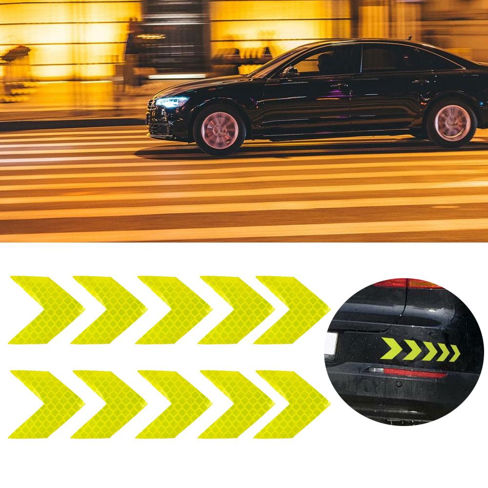 10Pcs Car Sticker Reflective Arrow Sign Tape Warning Safety Sticker for Car Bumper Trunk Reflector Hazard Tape Car Accessories