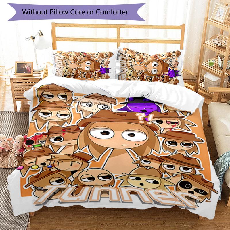 3pcs Sprunki2 pattern bedding set duvet cover set includes duvet cover &pillowcases, perfect all season bedroom decoration & gift