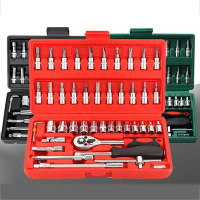 46PCS Small Drive Socket Ratchet Wrench Screwdriver Set, 1/4 Inch Metric Socket and Ratchet Wrench Set with Extension Bar, Compact Tool Set for Car