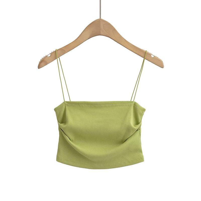 Summer Outwear Chest-Flattering Sexy Sling Women's Side Pleating Flat Vest Sleeveless Short Sexy Tops