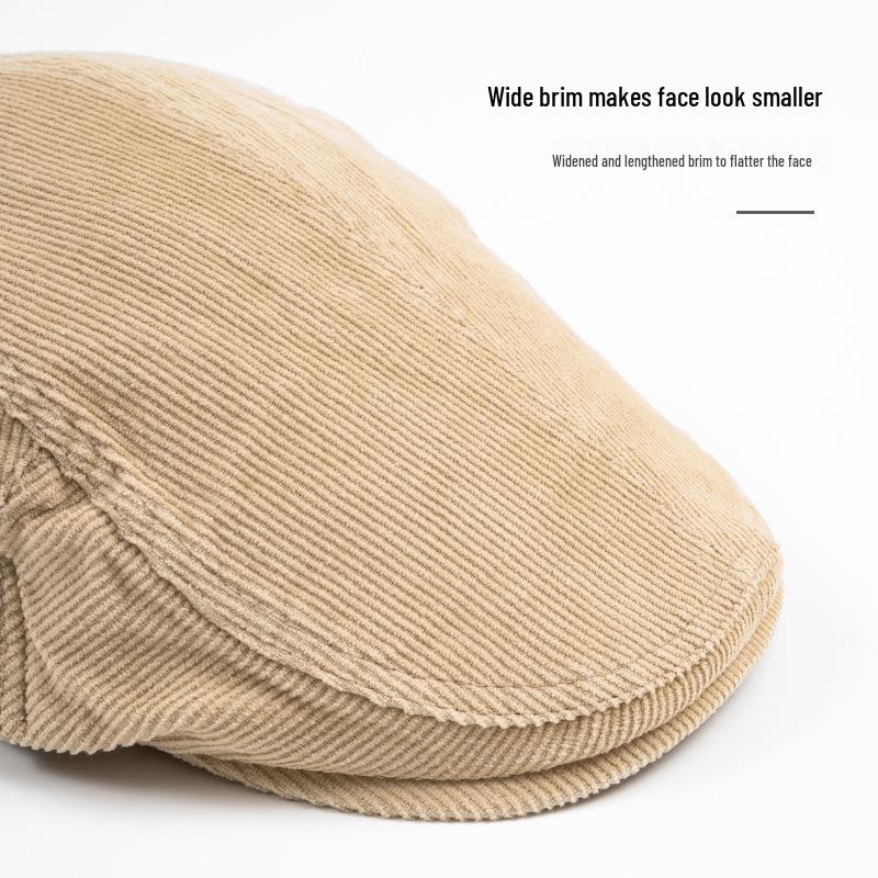 Men's Corduroy Cotton Newsboy Cap - Soft Brim Autumn Beret, Large Size, British Style Pageboy Hat