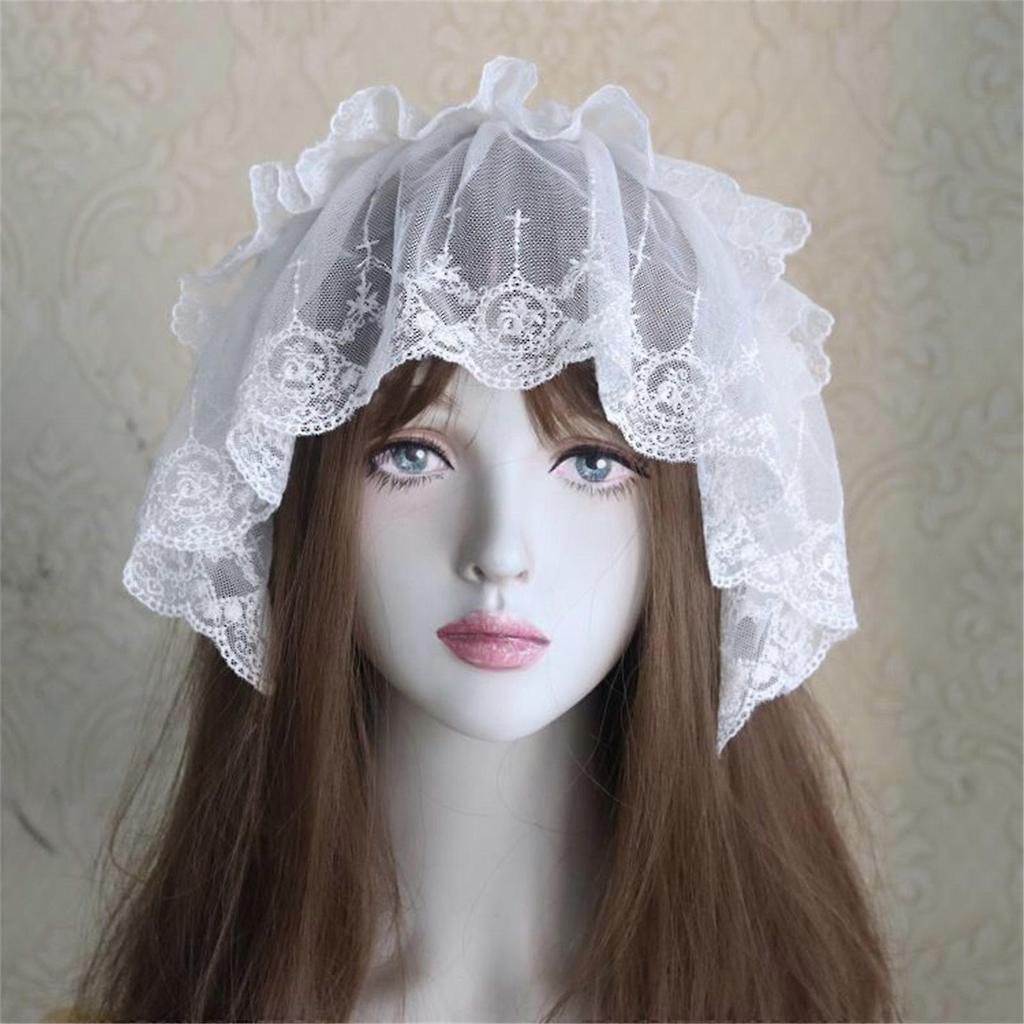 Girl Ruffled Ribbon Headwear Gothic Bows Lace Trim Subculture Headbands Maid Flouncing Veil Hair Ornaments  White