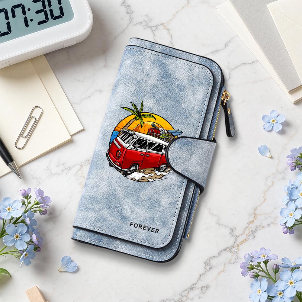 Vintage Summer Van Printed Long Wallet Casual Fashion Portable Multi Card Holder for Daily Use