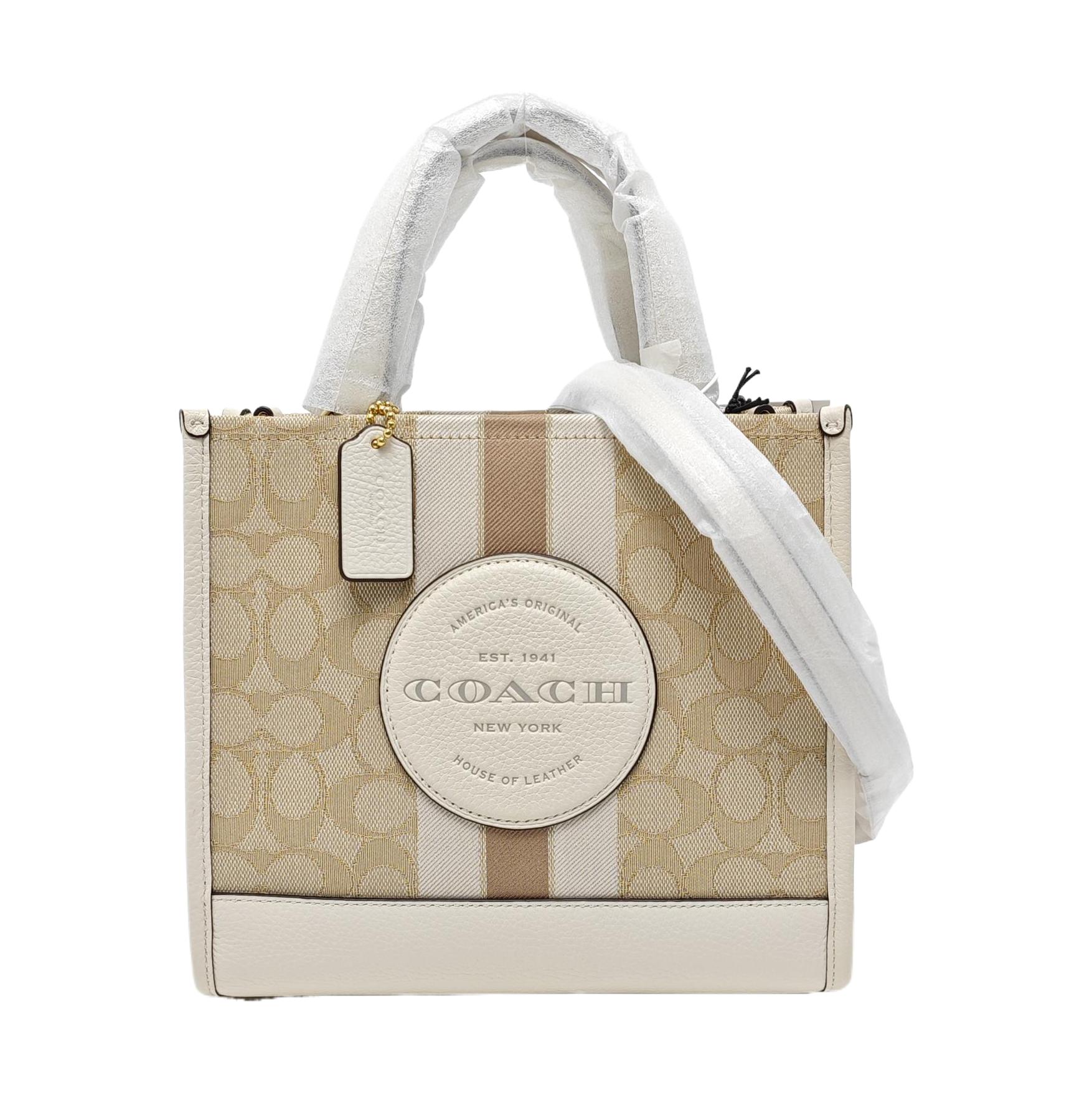 [Pre-Owned] Dempsey 22 Monogram Stripe Logo Accent Fabric And Leather Tote Bag - Excellent #1JSMANY ONE SIZE