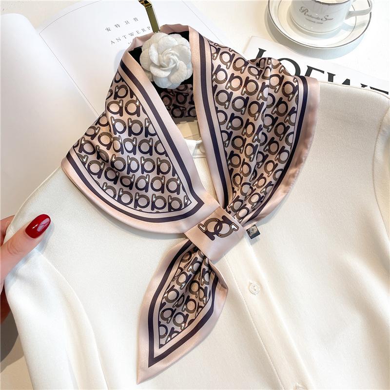 New Elegant Women's Slender Scarf Soft Satin Lightweight Chic Print Design for Spring Summer Versatile Neck Collar Accessory