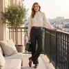Women's Semi-High Neck Pleated Long Sleeve Blouse for Work Business Casual