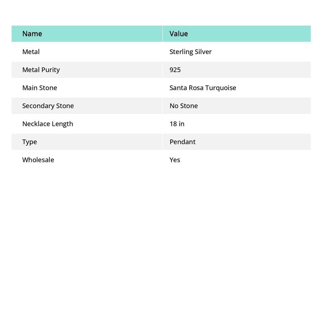 Santa Rosa Turquoise Gemstone 925 Steling Silver Jewelry Pendant 1.85" A4s71