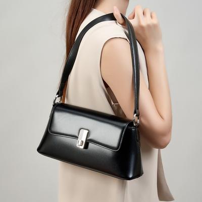 Girls Black Commuter Crossbody Ladies Shoulder Bag Leather Niche Premium Baguette Underarm Bag