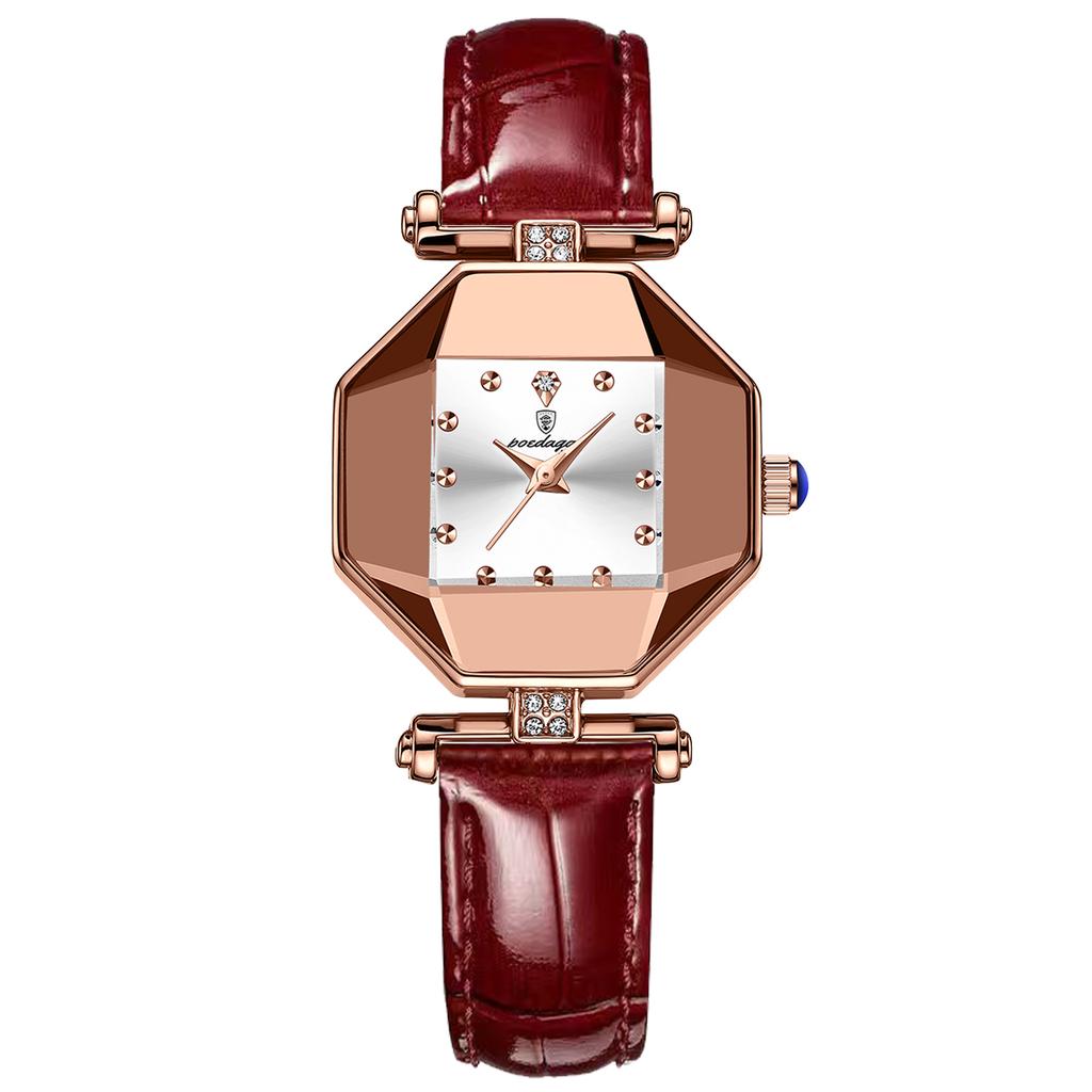 POEDAGAR Luxury Quartz Watch Elegant Fashion Red Dial Waterproof Ladies Leather Watches Women High Quality