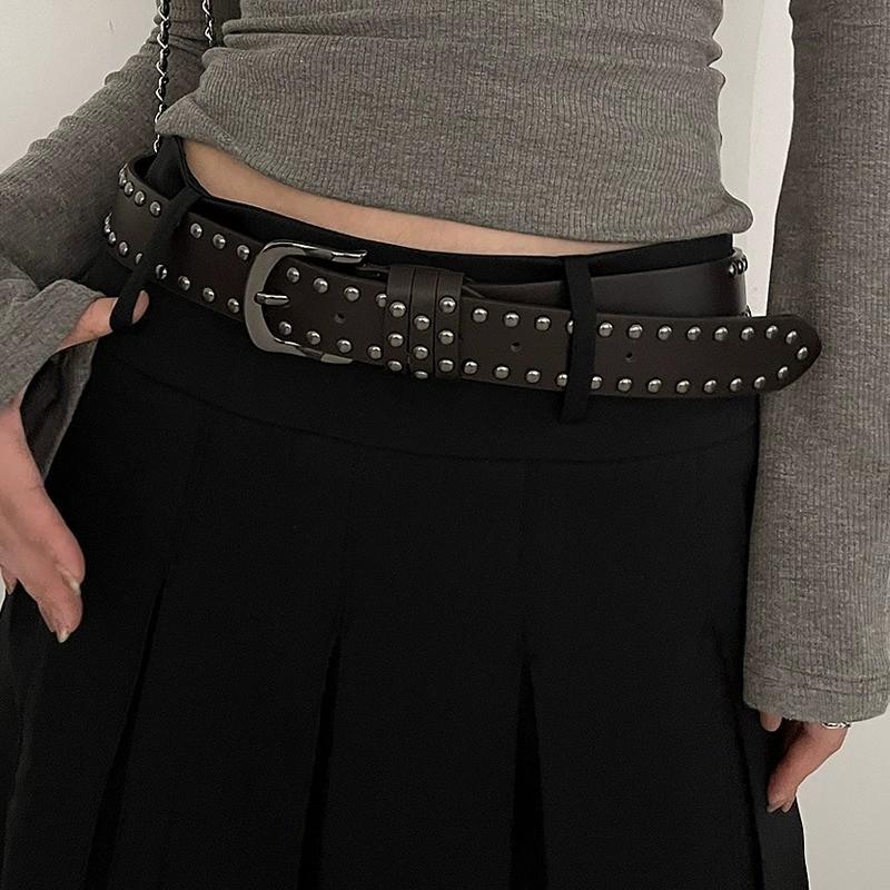 Western Punk Style Pu Leather Belt For Women Jeans Fashion With Rivet Decor