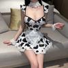 Original Design Women's Cute Cow Lingerie Pajama Set - Polyester, Lace-Up, Sexy, and Playful Cow Uniform Style