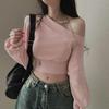 Korean-Style Off-Shoulder Irregular Neck Slimming Long Sleeve Hoodie for Women