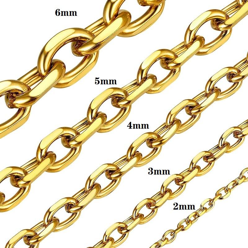 

1.5mm 2mm 3mm 4mm 5mm 6mm Wide Stainless Steel O Chain For Men Women Rolo Necklace for Pendant Gold/Silver/Black Color width 6mm&length 76CM
