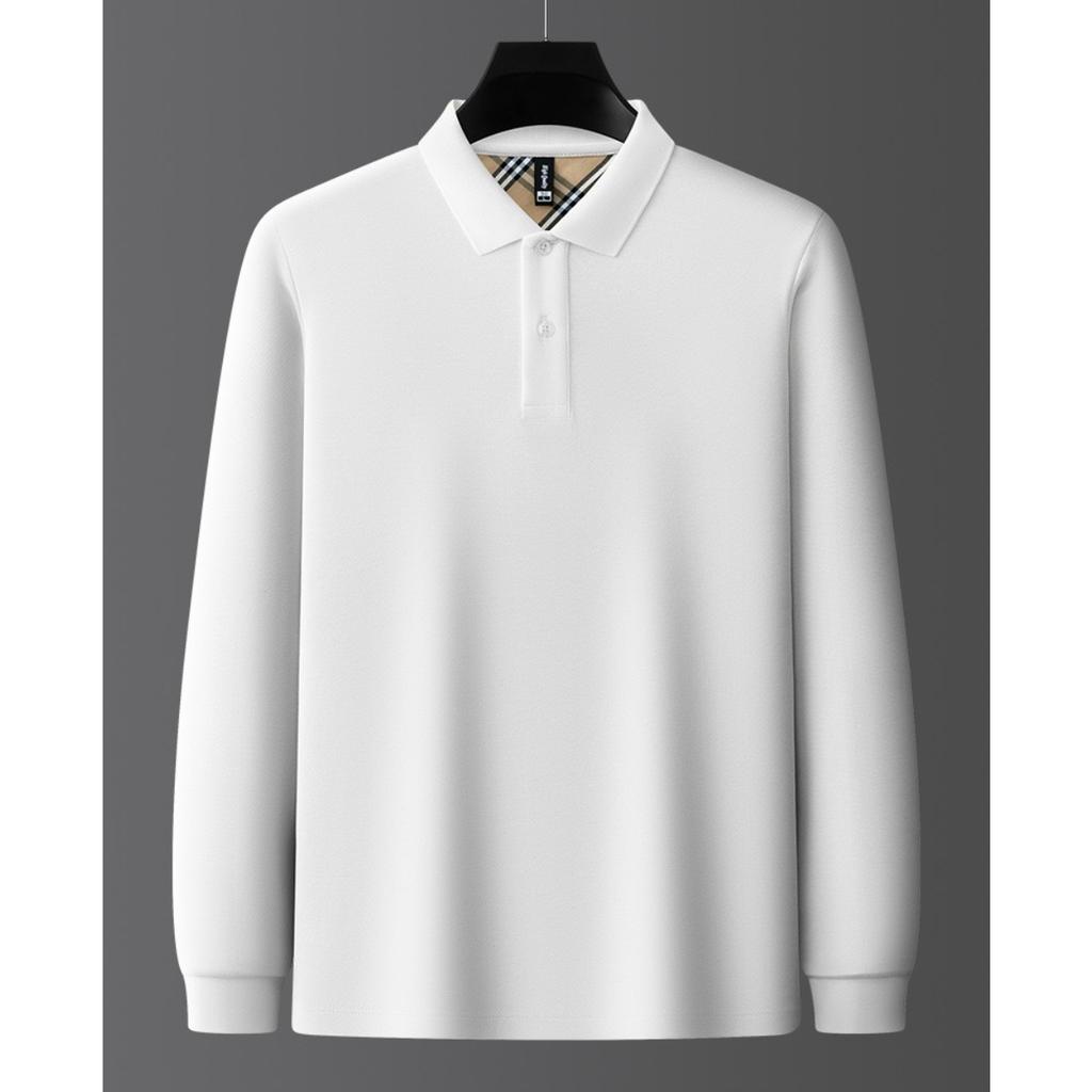 TrendHub New Men's  Cotton Business Long Sleeve Solid Color Polo Shirt Fashionable Warm Comfortable Autumn Winter Top