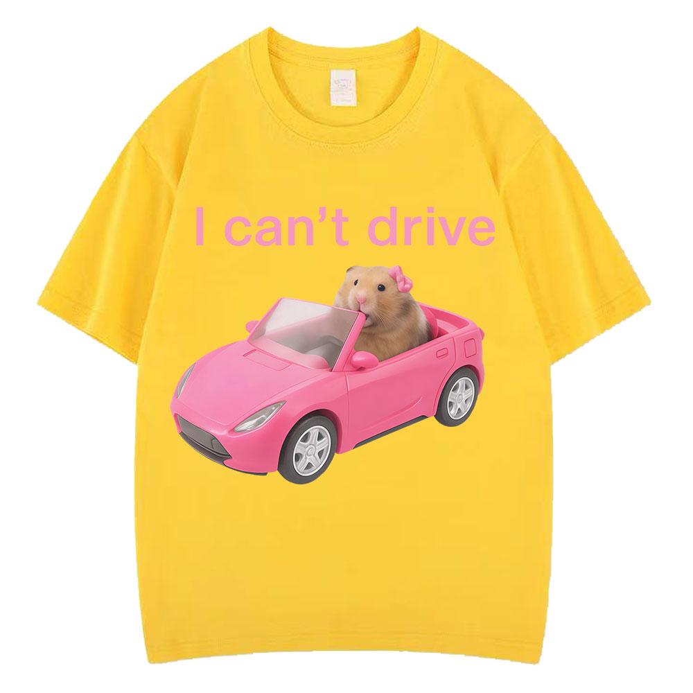 Ich kann nicht fahren Lustiges Hamster Meme T-Shirt Mode Print T-Shirt Herren Damen Kurzarm Baumwolle Lässig Ästhetisch trendige T-Shirts