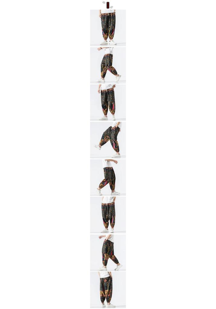 2023 Men's Chinese Style Loose Cotton Linen Printed Harem Cropped Pants, Plus Size Fashion Casual Skinny Pants