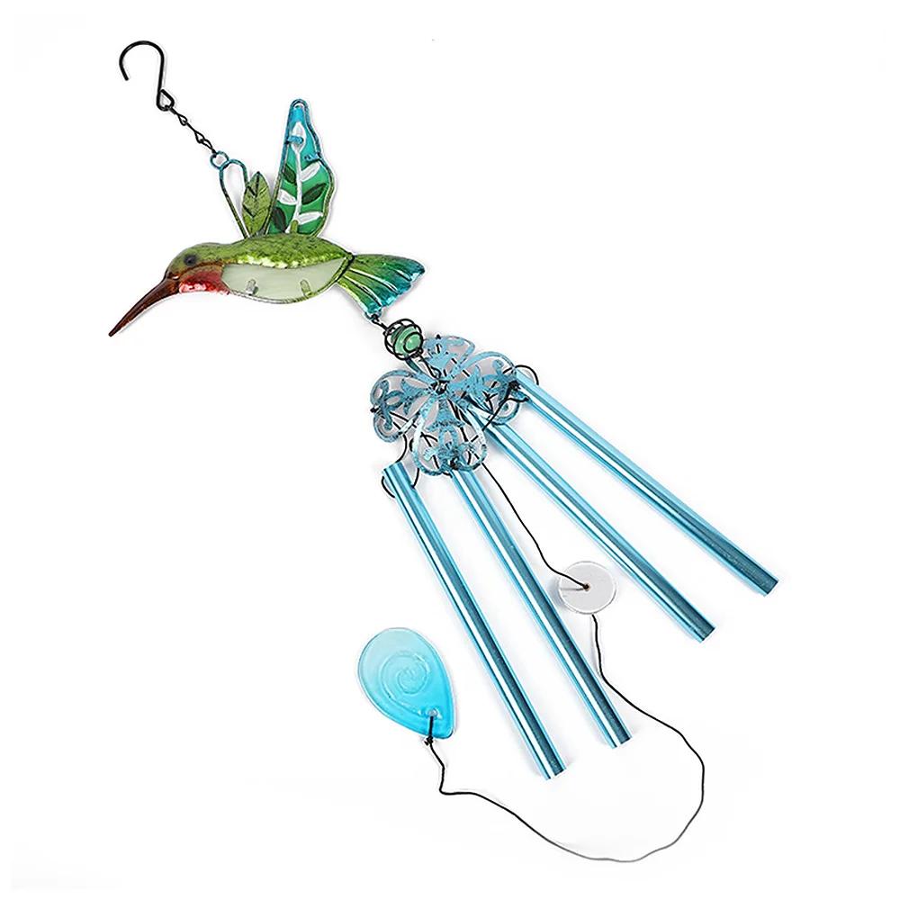 Vibrant Butterfly Metal & Stained Glass Wind Chime Hummingbirds Dragonflies AluminumTube Art Hanging Bells for Home Garden Decor