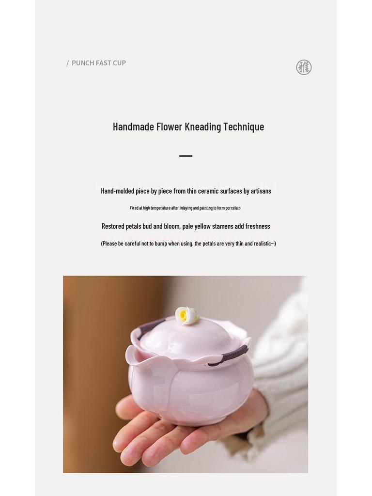 Portable Pink Flower Tea Set with Hand-Grip Pot: Home & Outdoor Quick-Brew Gongfu Set with Storage Bag