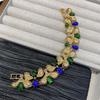 French Vintage Medieval Blue-Green Glazed Banana Leaf Handmade Necklace Copper-Plated Real Gold Colored Necklace Bracelet