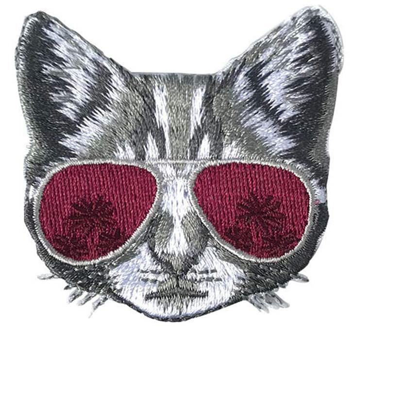2Pcs Red Sunglasses Cool Cat Patches Wholesale Cuteanimal Embroidery Appliques Clothes Jeans Badges