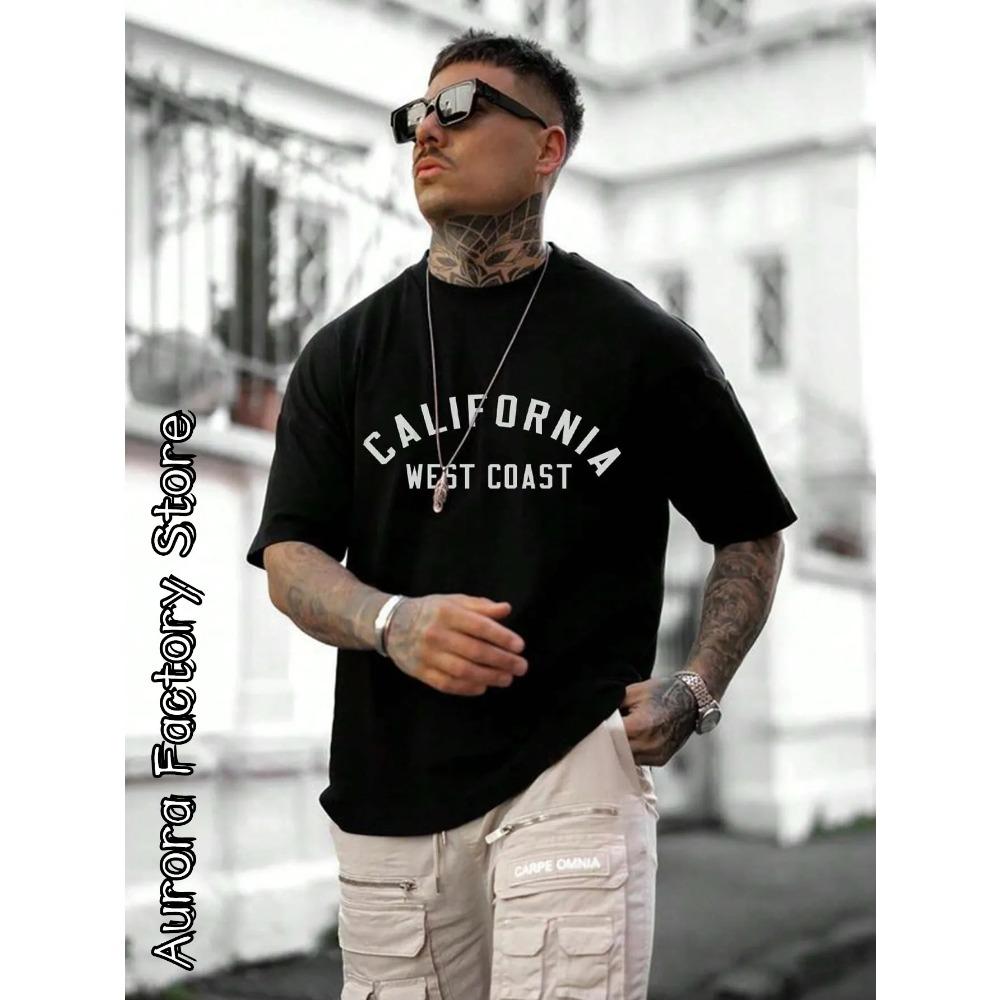 Letni Męski Bawełniany T-shirt Kalifornia Zachodnie Wybrzeże Topy Koszulki Męska Moda Litera Camiseta Krótki Rękaw Odzież Harajuku Streetwear
