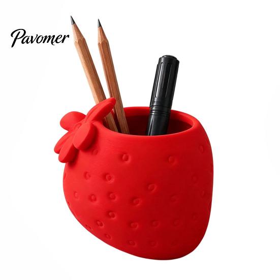 PLA Aesthetic Desk Accessories 3D Printed Strawberry Pen Holder, Creative Desktop Organizer for Pencils and Makeup Realistic Fruit Shaped Storage