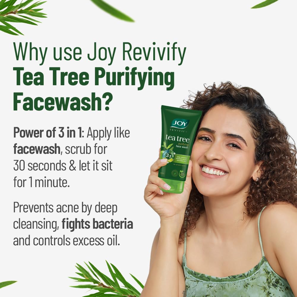 Joy Tea Tree Purifying Natural Face Wash 150ml Pack of 1 | Deep Cleansing, Exfoliating & Detoxifying Skincare for All Skin Types