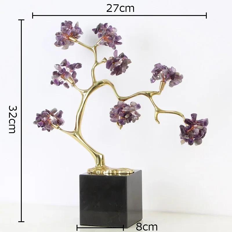 

Crystal Flowers Copper Tree Sculpture Marble Base Creative Ornaments Desk Decoration Crystal Ore Flower Statue Modern Home Decor