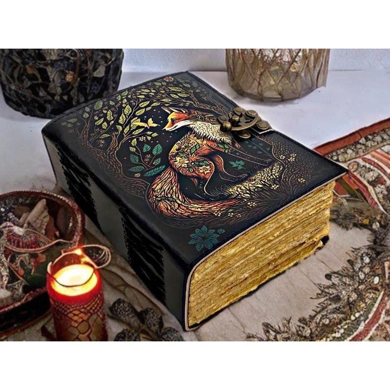 Fox Leather Grimoire •  Handmade Spellbook • Rustic Animal Journal & Gift for Him