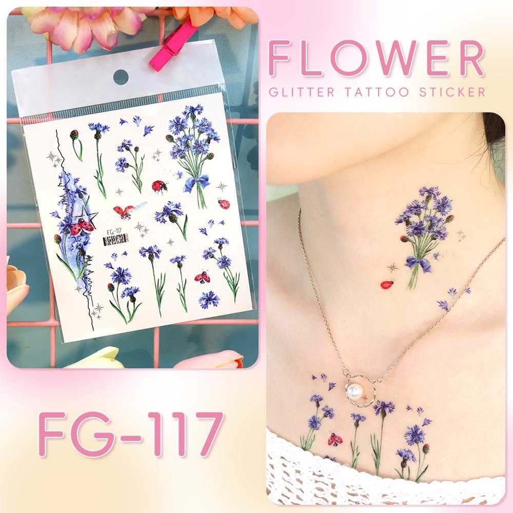 Ruikalong Glitter Higanbana Flower Waterproof Tattoo Sticker for Collarbone 105*120 mm